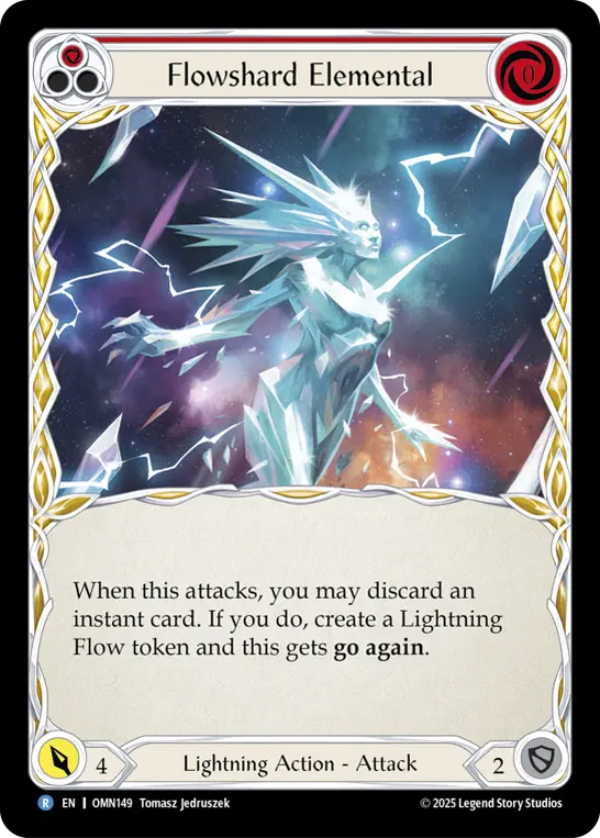 Flowshard Elemental (Red) OMN149, carta de Flesh and Blood de Omens of the Third Age