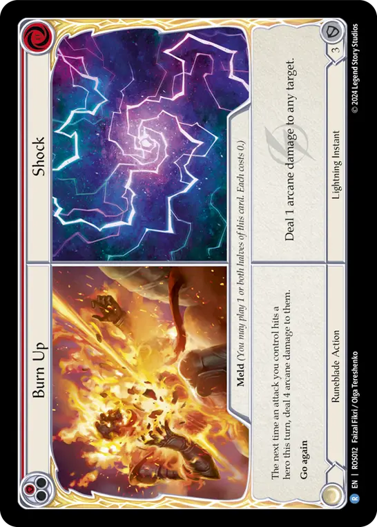 Burn Up // Shock (Red) ROS012, carta de Flesh and Blood de Rosetta