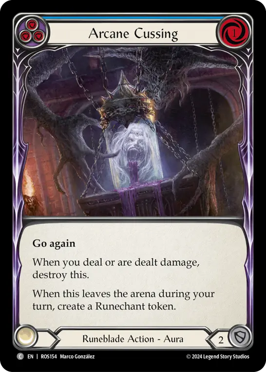 Arcane Cussing (Blue) ROS154, carta de Flesh and Blood de Rosetta