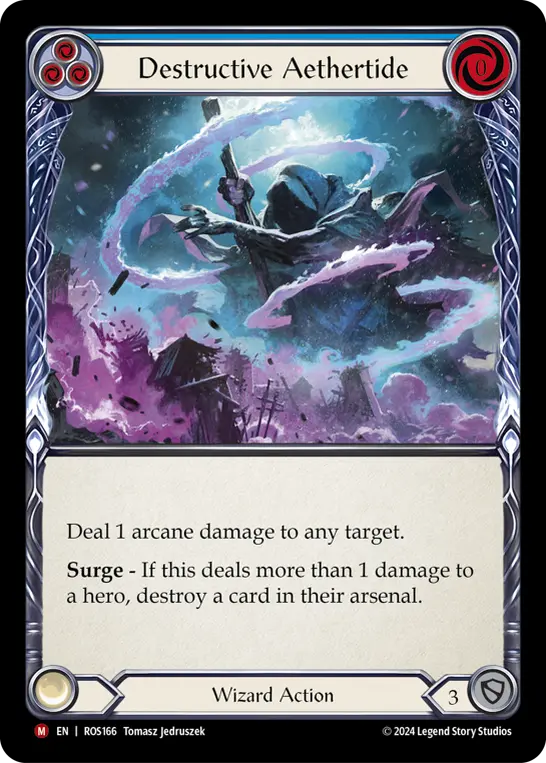 Destructive Aethertide (Blue) ROS166, carta de Flesh and Blood de Rosetta