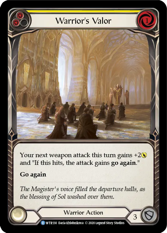 Warrior's Valor (Yellow) WTR130, carta de Flesh and Blood de Welcome to Rathe (Unlimited)