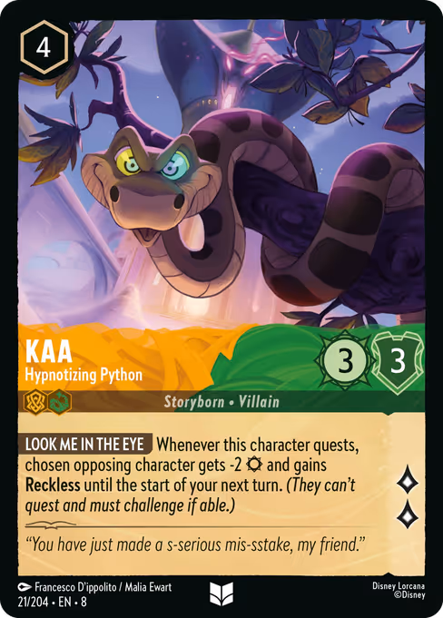 Kaa - Hypnotizing Python 21/204, carta de Disney Lorcana de Reign of Jafar
