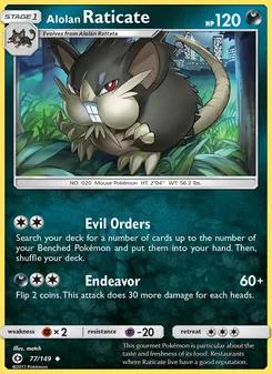 Raticate de Alola 77/149, carta de Pokémon de Sol y Luna