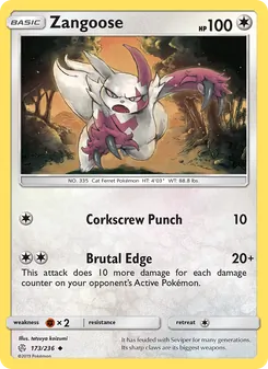 Zangoose 173/236, carta de Pokémon de Eclipse Cósmico