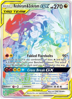 Reshiram y Zekrom GX 259/236, carta de Pokémon de Eclipse Cósmico