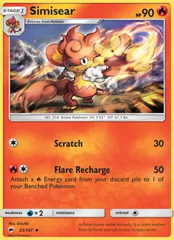 Simisear 23/147, carta de Pokémon de Sombras Ardientes