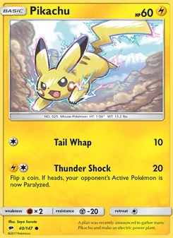 Pikachu 40/147, carta de Pokémon de Sombras Ardientes