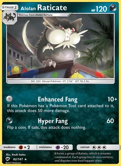 Raticate de Alola 82/147, carta de Pokémon de Sombras Ardientes
