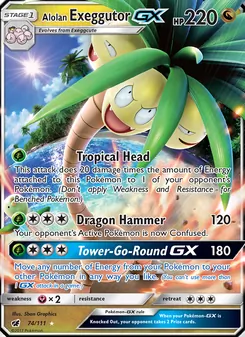 Exeggutor de Alola GX 74/111, carta de Pokémon de Invasión Carmesí