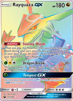 Rayquaza GX 177/168, carta de Pokémon de Tormenta Celestial