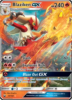 Blaziken GX 28/168, carta de Pokémon de Tormenta Celestial
