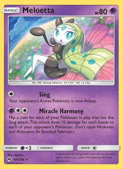 Meloetta 104/214, carta de Pokémon de Truenos Perdidos