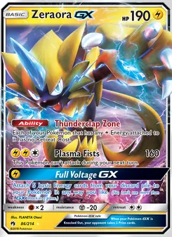 Zeraora GX 86/214, carta de Pokémon de Truenos Perdidos