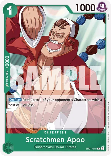 Scratchmen Apoo EB01-015 · P3, carta de One Piece de Green Jewelry Bonney