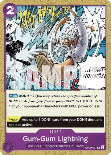 Gum-Gum Lightning OP09-077 · R1, carta de One Piece de Purple/black Monkey.D.Luffy