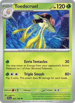 Toedscruel 026/198, carta de Pokémon de Escarlata y Púrpura