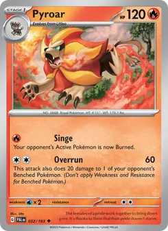 Pyroar 032/193, carta de Pokémon de Evoluciones en Paldea