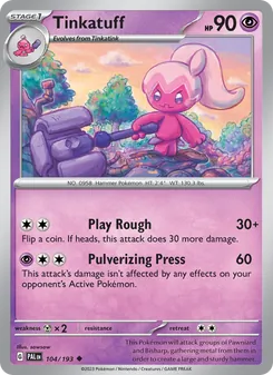 Tinkatuff 104/193, carta de Pokémon de Evoluciones en Paldea