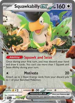 Squawkabilly ex 169/193, carta de Pokémon de Evoluciones en Paldea