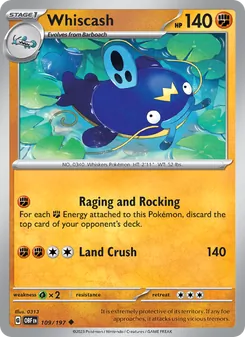 Whiscash 109/197, carta de Pokémon de Llamas Obsidianas