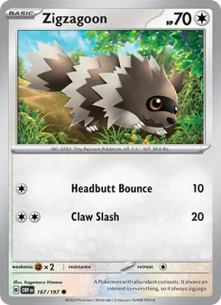 Zigzagoon 167/197, carta de Pokémon de Llamas Obsidianas