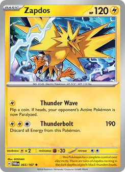Zapdos 065/167, carta de Pokémon de Mascarada Crepuscular