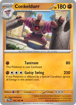Conkeldurr 105/167, carta de Pokémon de Mascarada Crepuscular