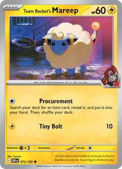 Mareep del Team Rocket 072/182, carta de Pokémon de Rivales Predestinados