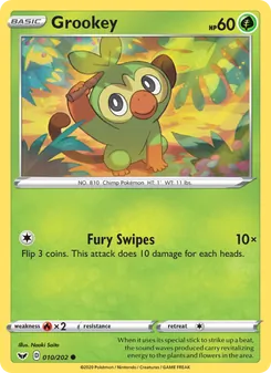 Grookey 10/202, carta de Pokémon de Espada y Escudo