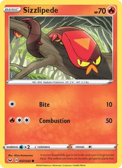 Sizzlipede 37/202, carta de Pokémon de Espada y Escudo
