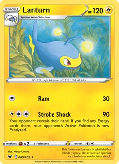 Lanturn 69/202, carta de Pokémon de Espada y Escudo