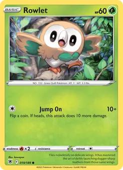 Rowlet 019/189, carta de Pokémon de Resplandor Astral