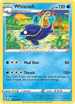 Whiscash 036/189, carta de Pokémon de Resplandor Astral