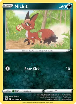 Nickit 103/189, carta de Pokémon de Resplandor Astral