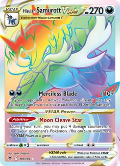 Samurott de Hisui V-ASTRO 197/189, carta de Pokémon de Resplandor Astral