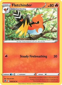 Fletchinder 028/195, carta de Pokémon de Tempestad Plateada
