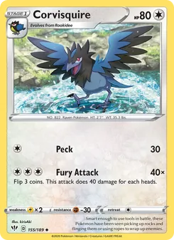 Corvisquire 155/189, carta de Pokémon de Oscuridad Incandescente