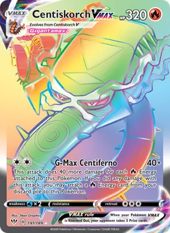 Centiskorch VMAX 191/189, carta de Pokémon de Oscuridad Incandescente