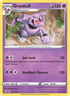 Granbull 71/189, carta de Pokémon de Oscuridad Incandescente
