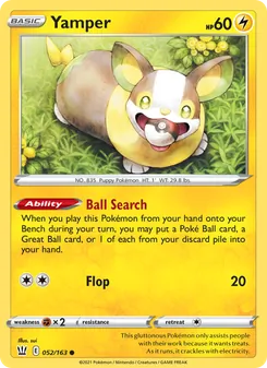Yamper 52/163, carta de Pokémon de Estilos de Combate
